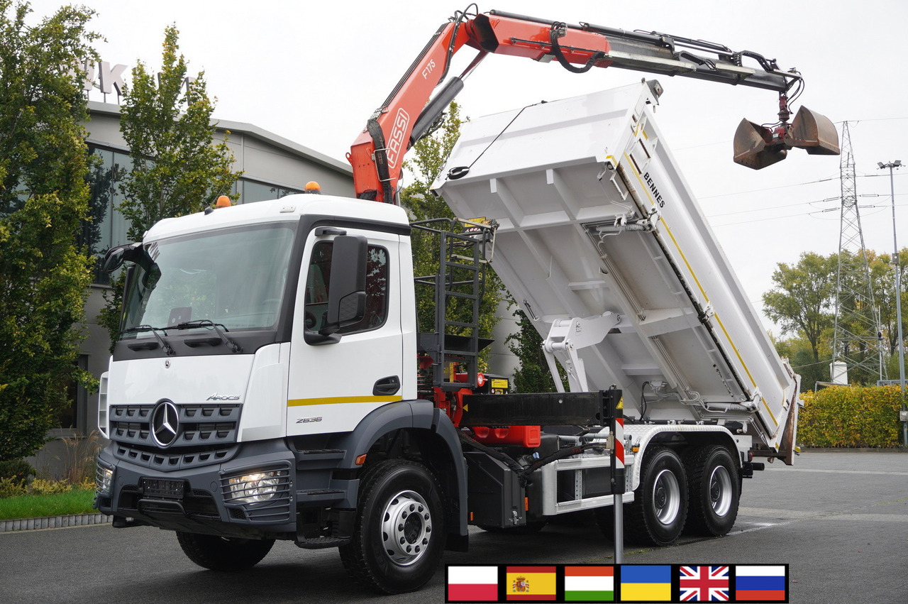 MERCEDES-BENZ Arocs 2636 6x4 / Fassi F175 / 7.7 t / 10 m / 2-side tipper / Bortmatic - Самоскид вантажівка, Вантажівка з маніпулятором: фото 1 MERCEDES-BENZ Arocs 2636 6x4 / Fassi F175 / 7.7 t / 10 m / 2-side tipper / Bortmatic - Самоскид вантажівка, Вантажівка з маніпулятором: фото 1