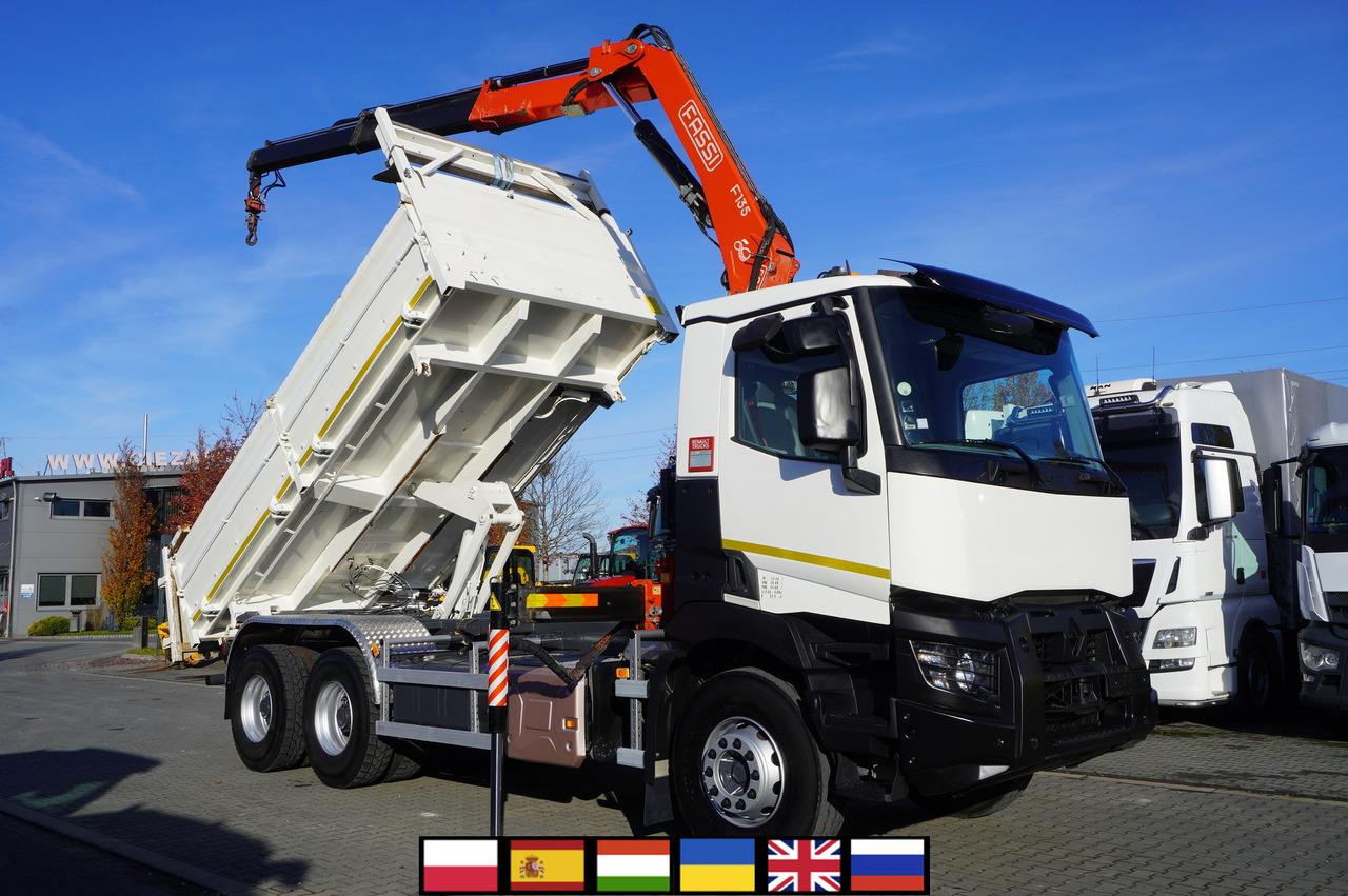 RENAULT C380 E6 6×4 / HDS Fassi F135 2700 MTH / Range 8 m / 5.6 t lifting capacity / 3-side tipper / Bortmatic - Самоскид вантажівка, Вантажівка з маніпулятором: фото 1 RENAULT C380 E6 6×4 / HDS Fassi F135 2700 MTH / Range 8 m / 5.6 t lifting capacity / 3-side tipper / Bortmatic - Самоскид вантажівка, Вантажівка з маніпулятором: фото 1