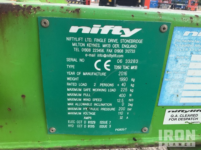2016 Nifty-Lift 150T Crawler Diesel Articulating Boom Lift - Колінчастий підйомник: фото 2 2016 Nifty-Lift 150T Crawler Diesel Articulating Boom Lift - Колінчастий підйомник: фото 2