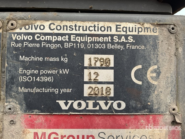 2018 Volvo EC18D Mini Excavator:  <6.6t - Міні-екскаватор: фото 4 2018 Volvo EC18D Mini Excavator:  <6.6t - Міні-екскаватор: фото 4