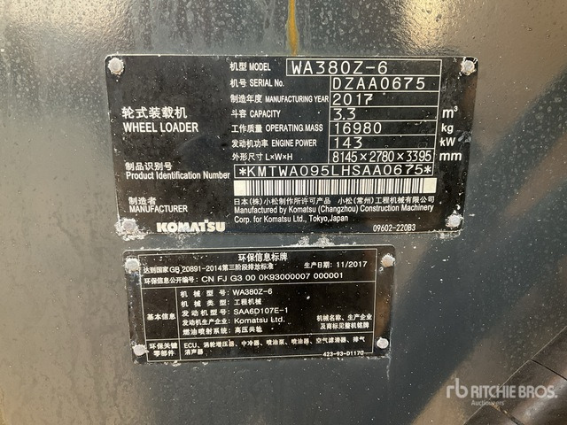 2017 Komatsu WA380Z-6 - Колісний навантажувач: фото 1 2017 Komatsu WA380Z-6 - Колісний навантажувач: фото 1