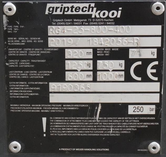 GRIPTECH Griptech RG 4 25 800/400 - Вила в категорії Вилкові навантажувачі: фото 5 GRIPTECH Griptech RG 4 25 800/400 - Вила в категорії Вилкові навантажувачі: фото 5