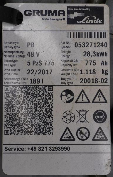 GRUMA 48 Volt 5 PzS 775 Ah - Аккумулятор: фото 5 GRUMA 48 Volt 5 PzS 775 Ah - Аккумулятор: фото 5
