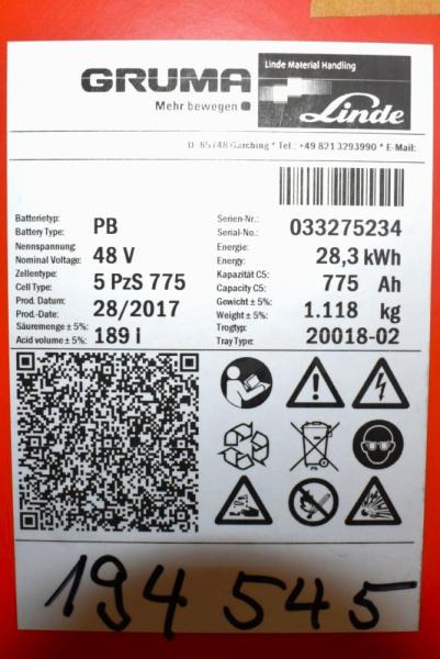 GRUMA 48 Volt 5 PzS 775 Ah - Аккумулятор в категорії Вантажно-розвантажувальна техніка: фото 5 GRUMA 48 Volt 5 PzS 775 Ah - Аккумулятор в категорії Вантажно-розвантажувальна техніка: фото 5