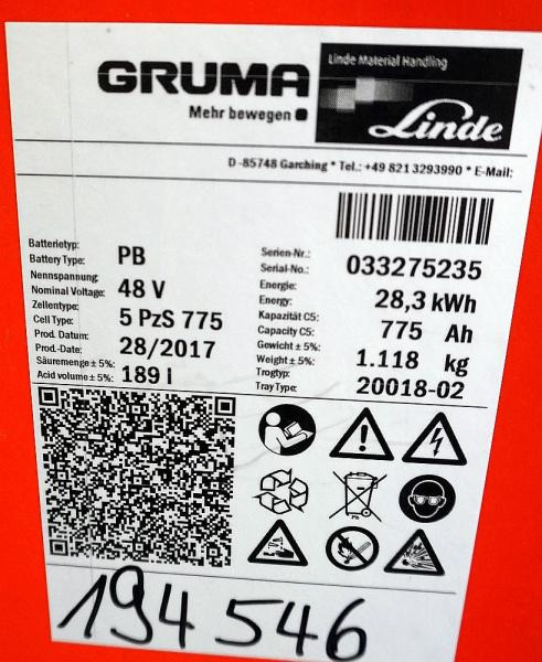 GRUMA 48 Volt 5 PzS 775 Ah - Аккумулятор в категорії Вантажно-розвантажувальна техніка: фото 5 GRUMA 48 Volt 5 PzS 775 Ah - Аккумулятор в категорії Вантажно-розвантажувальна техніка: фото 5