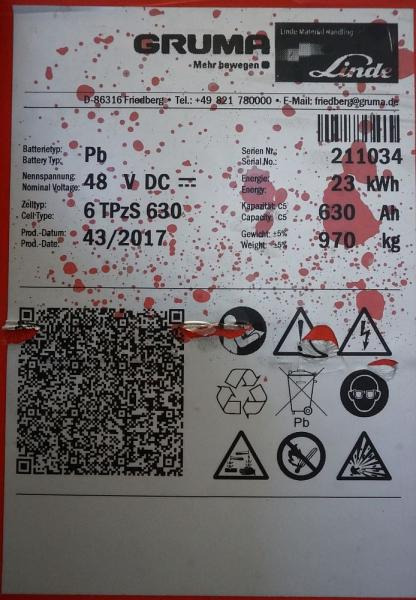 GRUMA 48 Volt 6 PzS 630 Ah - Аккумулятор в категорії Вантажно-розвантажувальна техніка: фото 5 GRUMA 48 Volt 6 PzS 630 Ah - Аккумулятор в категорії Вантажно-розвантажувальна техніка: фото 5