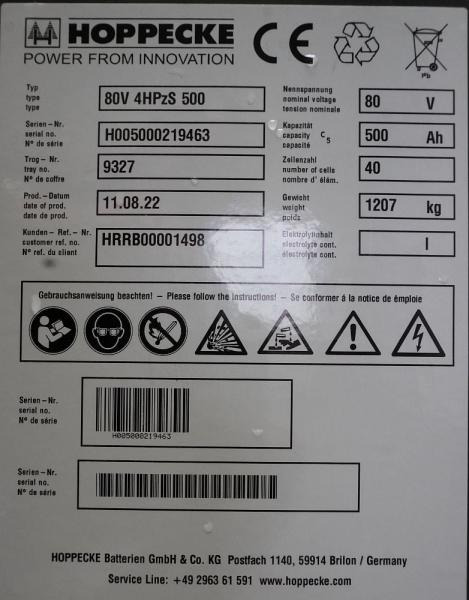 HOPPECKE 80 Volt 4 PzS 500 Ah - Аккумулятор: фото 5 HOPPECKE 80 Volt 4 PzS 500 Ah - Аккумулятор: фото 5