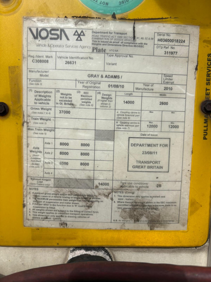 Gray and Adams 2010 Vector 1850 – D12 - Рефрижератор напівпричіп: фото 5 Gray and Adams 2010 Vector 1850 – D12 - Рефрижератор напівпричіп: фото 5