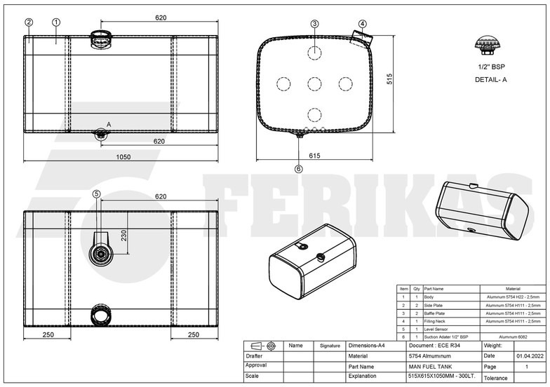 Новий Паливний бак в категорії Вантажівки MAN New aluminum fuel tank 300L: фото 7