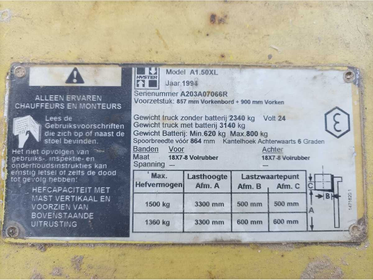 1994 HYSTER A1.50XL FORKLIFT TRUCK - Навантажувач вилковий: фото 4 1994 HYSTER A1.50XL FORKLIFT TRUCK - Навантажувач вилковий: фото 4