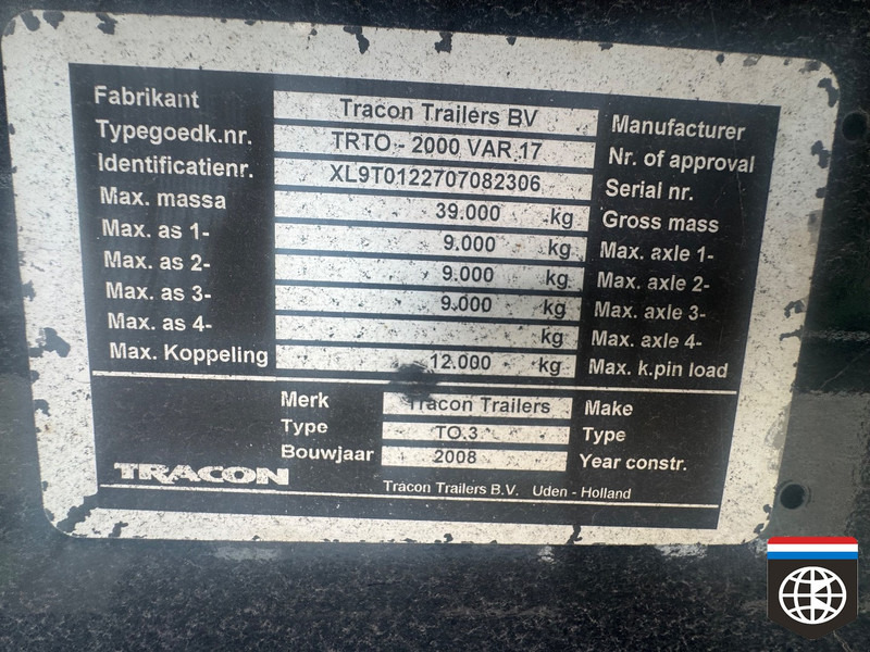 Tracon Trailers TO 3 Slide rood / lift axle / new tyres - Тентований напівпричіп: фото 4 Tracon Trailers TO 3 Slide rood / lift axle / new tyres - Тентований напівпричіп: фото 4