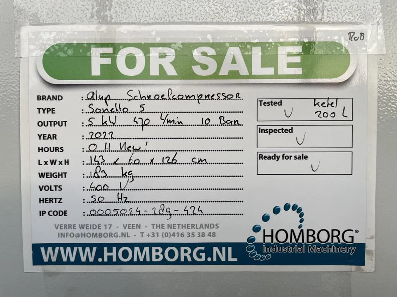 Новий Повітряний компресор Alup Sonetto 5 - 200 Elektrische Schroefcompressor 4 kW 470 L/Min 10 Bar op ketel: фото 13