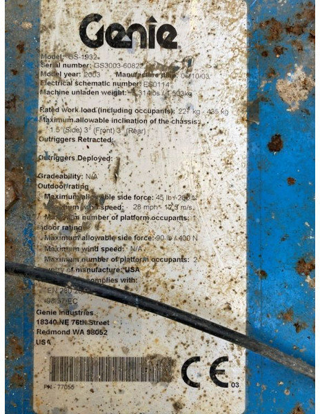 Genie GS 1932 Elektrische Schaarhoogwerker 7.8 meter werkhoogte 538 uur ! - Ножичний підйомник: фото 3 Genie GS 1932 Elektrische Schaarhoogwerker 7.8 meter werkhoogte 538 uur ! - Ножичний підйомник: фото 3