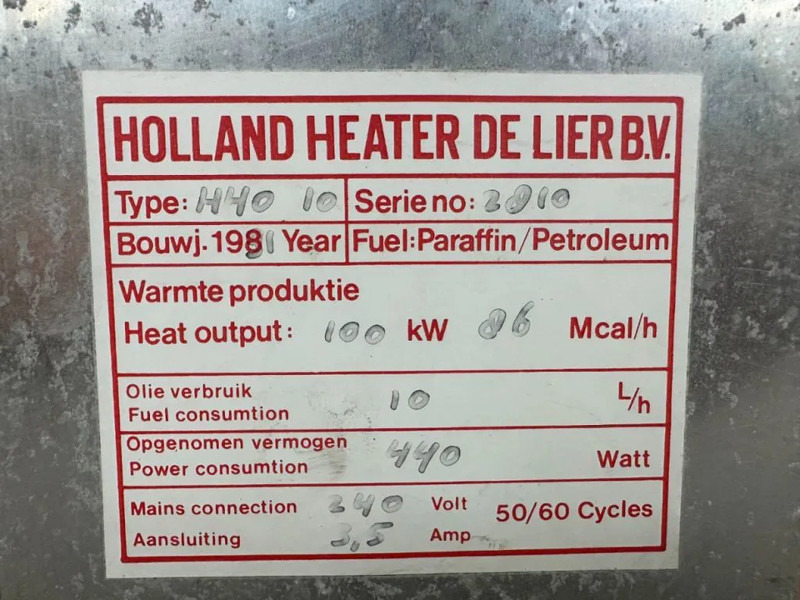 Holland Holland Heater HHO 10 Kachel 100 kW Diesel Heater - Теплова гармата: фото 5 Holland Holland Heater HHO 10 Kachel 100 kW Diesel Heater - Теплова гармата: фото 5