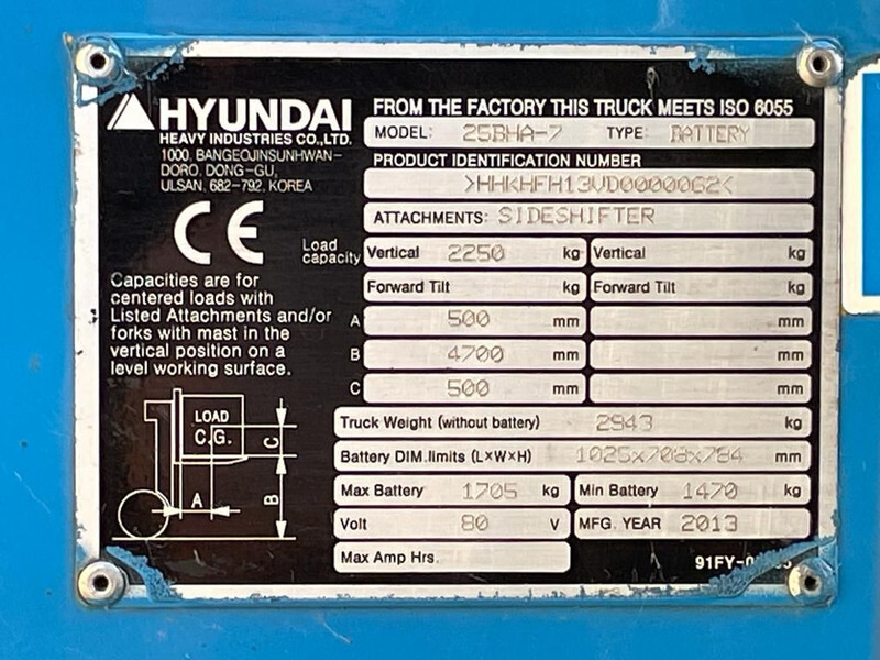 Hyundai 25BHA-7 2.5 ton Triplex Freelift Sideshift Elektra Heftruck - Електронавантажувач: фото 3 Hyundai 25BHA-7 2.5 ton Triplex Freelift Sideshift Elektra Heftruck - Електронавантажувач: фото 3