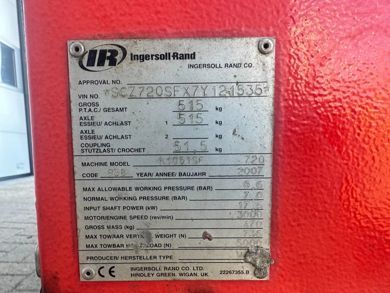 Повітряний компресор Ingersoll Rand 720 R1051SF Kubota D1005 Diesel Compressor 2000 L / min 17.5 kW 8.6 Bar: фото 6