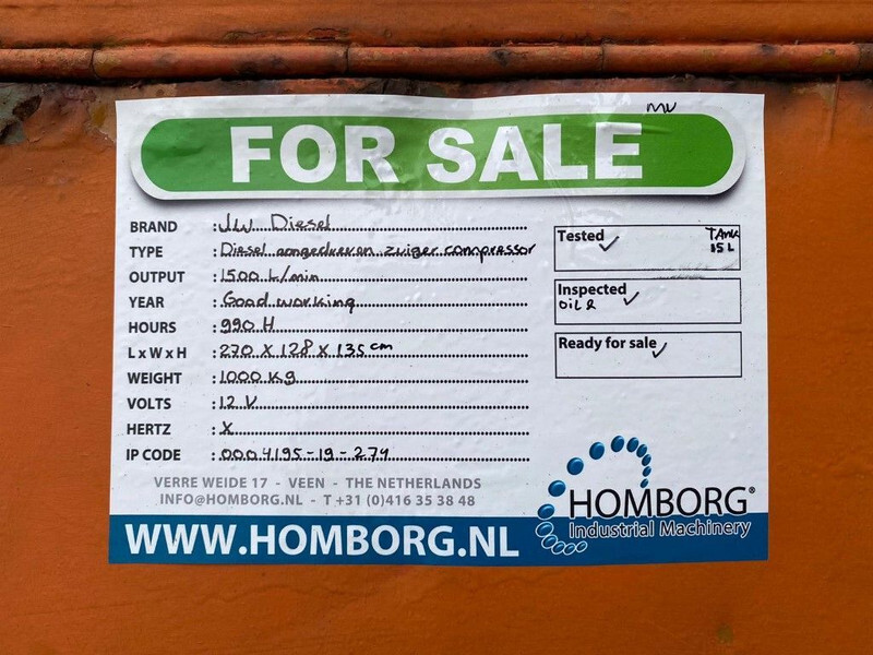 Повітряний компресор JW Zuigercompressor JW Diesel Compressor 1500 L / min 15 Bar: фото 8 Повітряний компресор JW Zuigercompressor JW Diesel Compressor 1500 L / min 15 Bar: фото 8