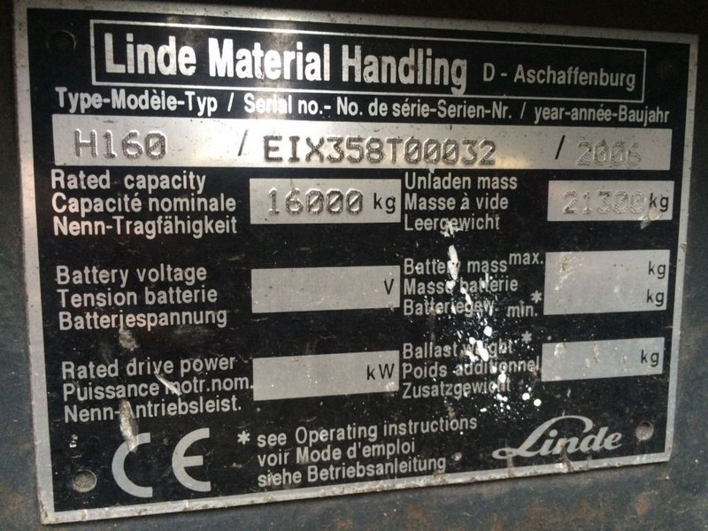 Дизельний навантажувач Linde H160 16 ton Diesel Sideshift Positioner Heftruck: фото 6