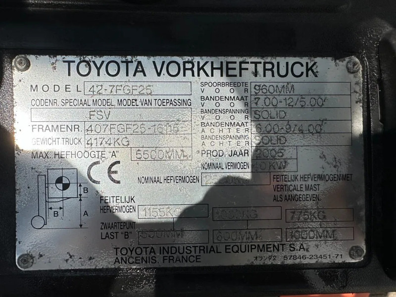 Toyota 2.5 ton Triplex Freelift Sideshift LPG Heftruck - Газовий навантажувач: фото 4 Toyota 2.5 ton Triplex Freelift Sideshift LPG Heftruck - Газовий навантажувач: фото 4