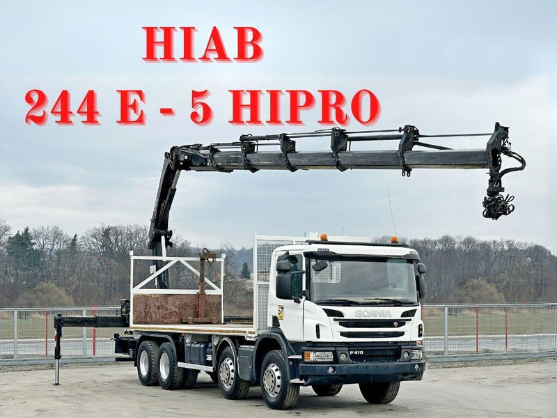 Scania P 410*PLATFORM 7,00m*HIAB 244 E-5 HIPRO+FUNK/8x4 - Бортова вантажівка/ Платформа, Вантажівка з маніпулятором: фото 1 Scania P 410*PLATFORM 7,00m*HIAB 244 E-5 HIPRO+FUNK/8x4 - Бортова вантажівка/ Платформа, Вантажівка з маніпулятором: фото 1