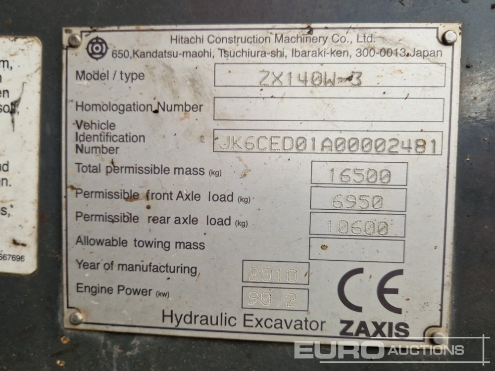 Колісний екскаватор 2010 Hitachi ZX140W-3: фото 43
