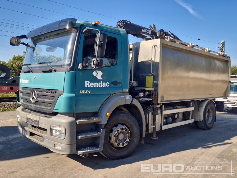 2011 Mercedes Axor 1824L 4x2, Crane, Stamps, Stainless Steel Container (German Reg. Docs. Available) - Самоскид вантажівка: фото 1 2011 Mercedes Axor 1824L 4x2, Crane, Stamps, Stainless Steel Container (German Reg. Docs. Available) - Самоскид вантажівка: фото 1