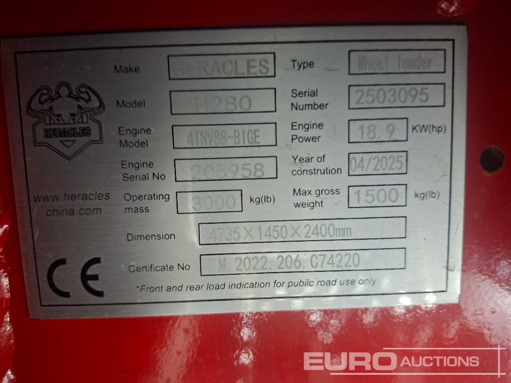 Unused 2025 Heracles H280 - Колісний навантажувач: фото 2 Unused 2025 Heracles H280 - Колісний навантажувач: фото 2