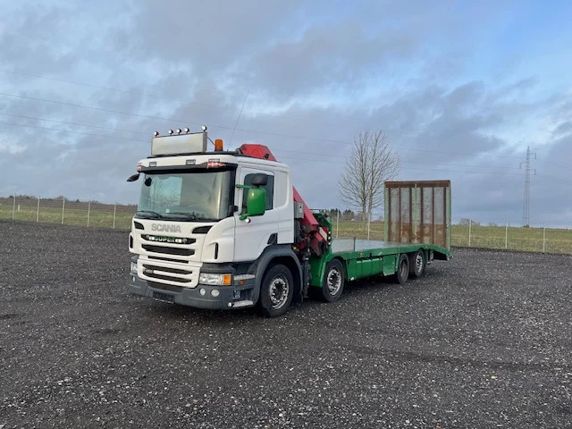 Scania P450 8X2*6 Knæklad + Kran HMF1820 – Machinetransporter - Автовоз вантажівка, Вантажівка з маніпулятором: фото 1 Scania P450 8X2*6 Knæklad + Kran HMF1820 – Machinetransporter - Автовоз вантажівка, Вантажівка з маніпулятором: фото 1